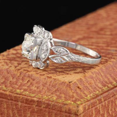 Antique Art Deco Platinum & Diamond Engagement Ring - GIA - The Antique Parlour