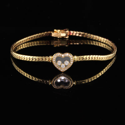 Vintage Chopard 18K Yellow Gold Happy Diamonds Heart Bracelet