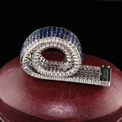Vintage Retro 18K White Gold Sapphire & Diamond Bracelet