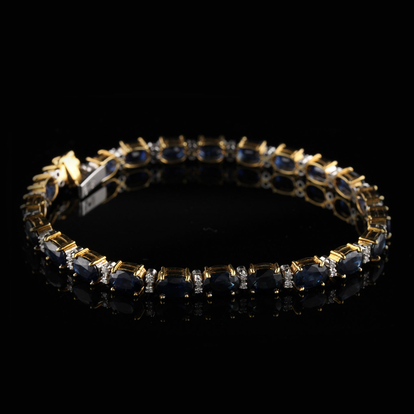 Vintage 18K Yellow Gold Diamond And Sapphire Bracelet