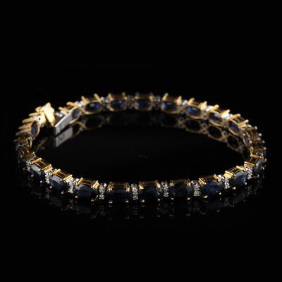 Vintage 18K Yellow Gold Diamond And Sapphire Bracelet
