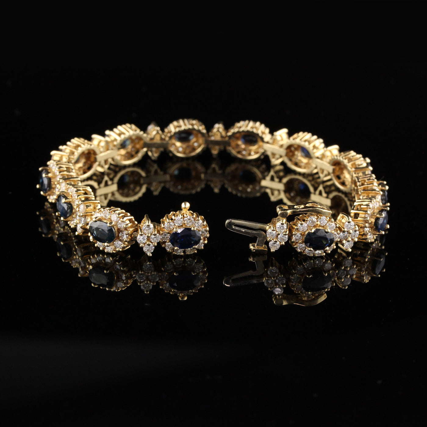 Vintage 14K Yellow Gold Diamond And Sapphire Bracelet