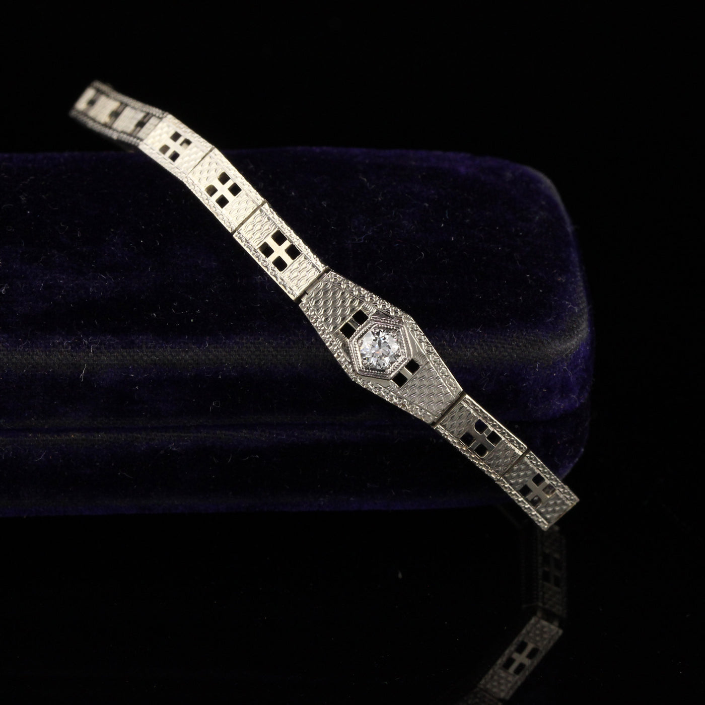 Antique Art Deco 18K White Gold Diamond Bracelet