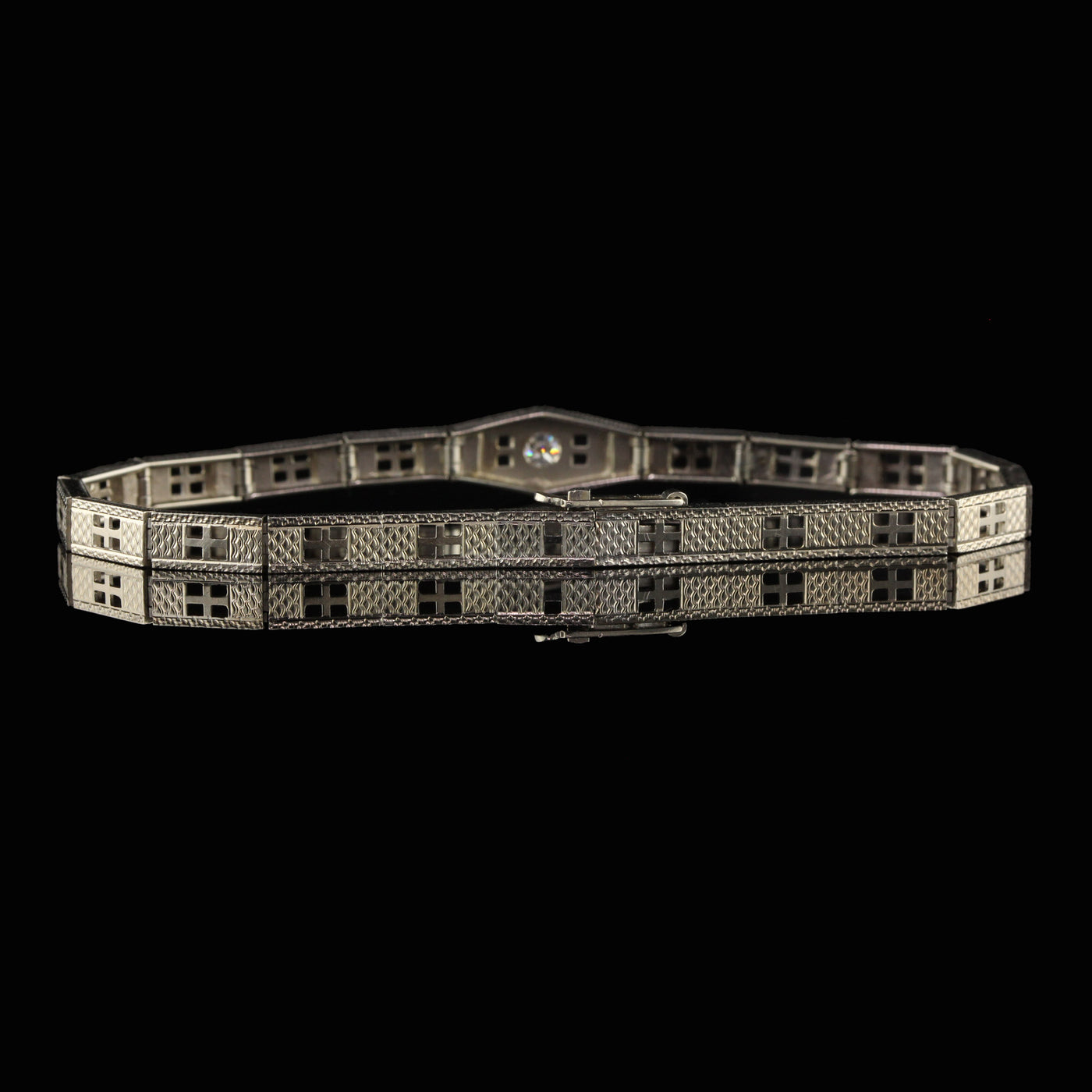 Antique Art Deco 18K White Gold Diamond Bracelet