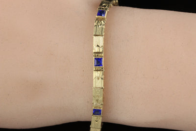 Antique Art Deco 14K Yellow Gold Sapphire Bracelet