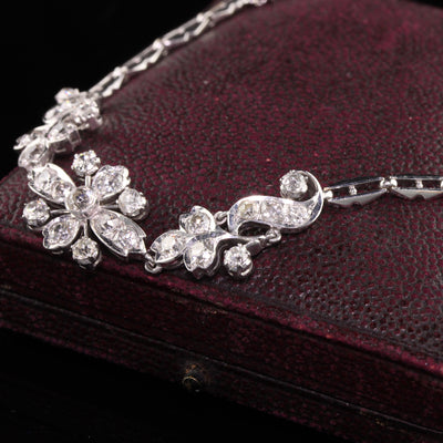 Antique Art Deco Platinum Old Mine Diamond Flower Bracelet