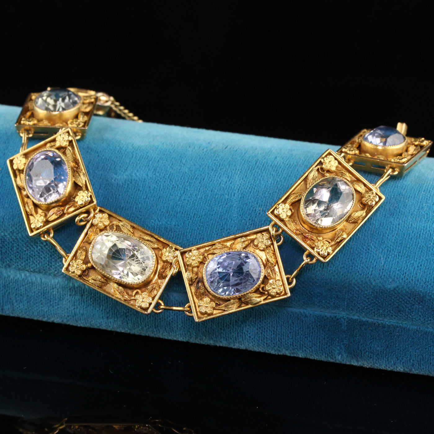 Antique Art Nouveau 18K Yellow Gold Multicolor Sapphire Bracelet - GIA