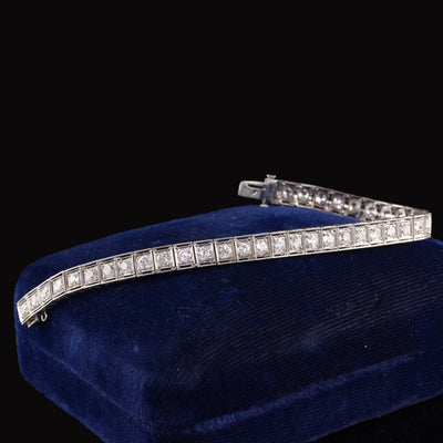 Antique Art Deco Platinum Old European Diamond Engraved Tennis Bracelet