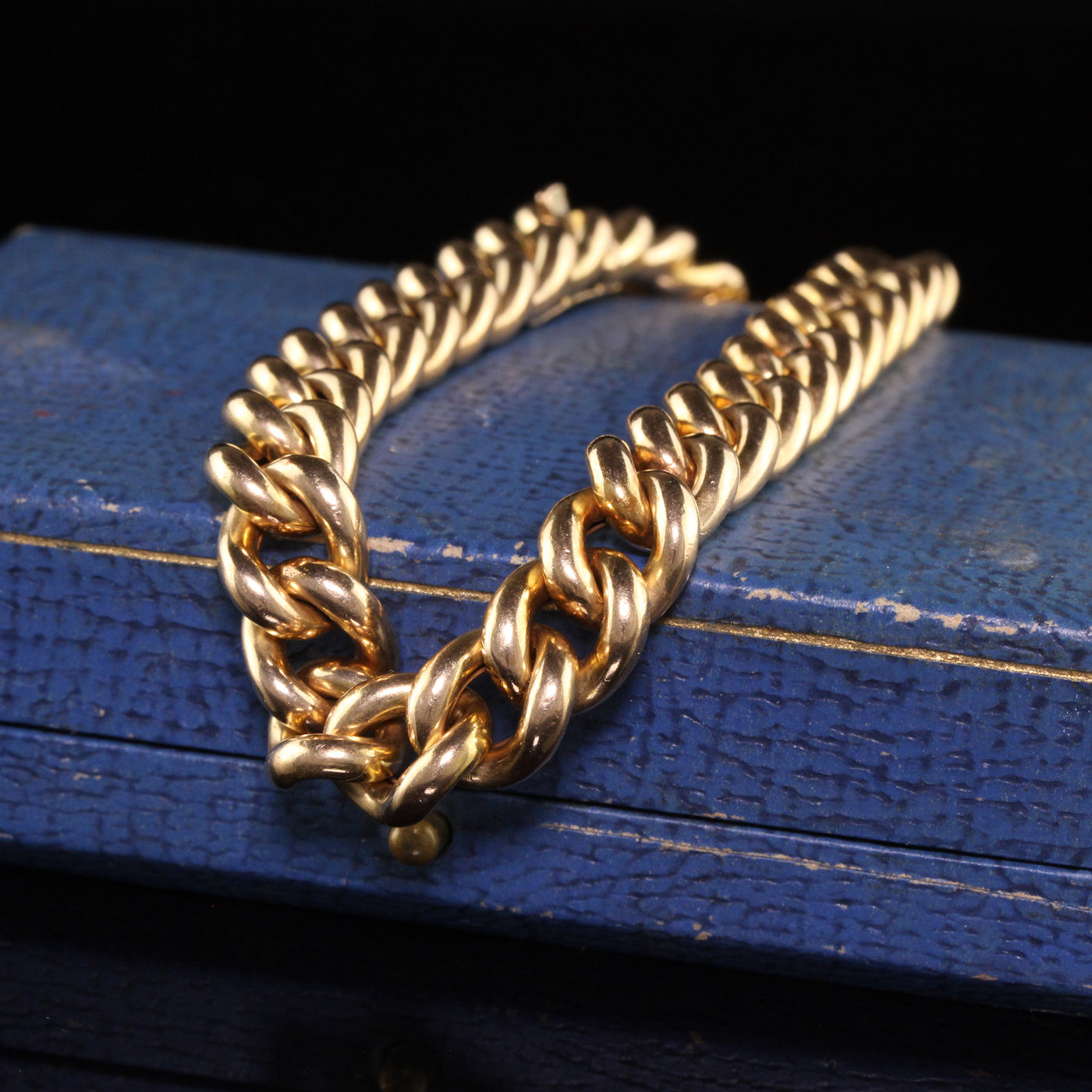 Antique Victorian 15K Yellow Gold Curb Link Chain Bracelet - 8 1/2 inches