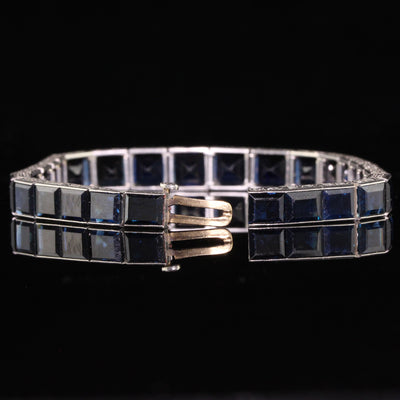 Antique Art Deco Platinum Sapphire Graduated Step Cut Line Bracelet - GIA