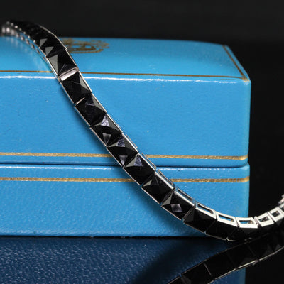 Antique Art Deco Platinum French Cut Onyx Line Tennis Bracelet