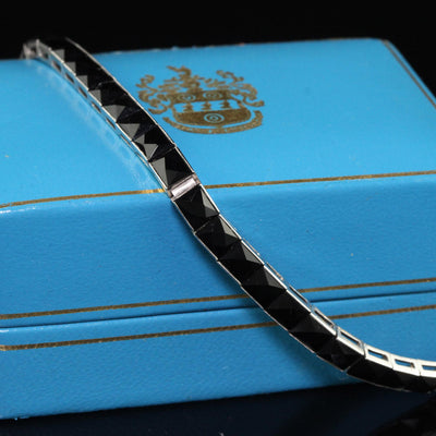 Antique Art Deco Platinum French Cut Onyx Line Tennis Bracelet