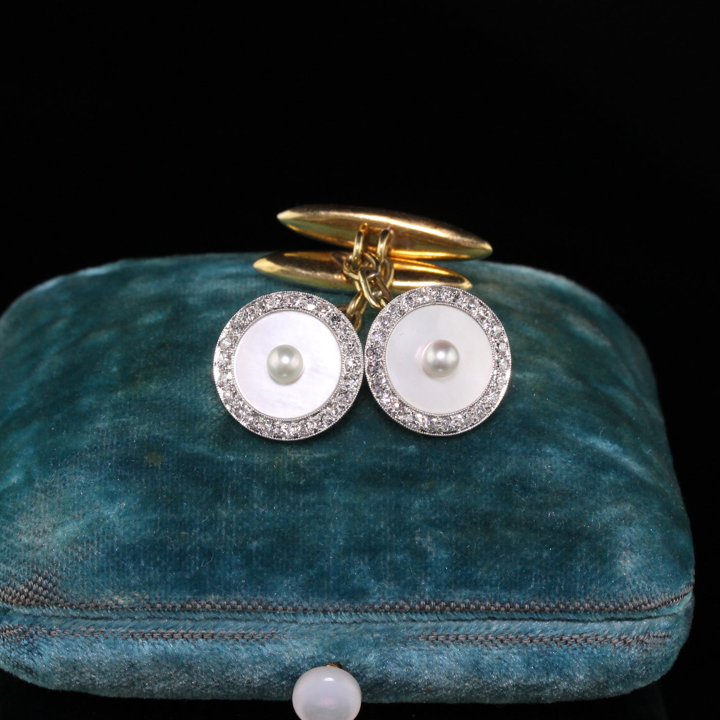 Antique Art Deco Platinum Diamond and Pearl Cufflinks