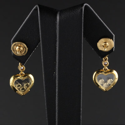 Vintage Chopard 18K Yellow Gold Happy Diamonds Heart Earrings