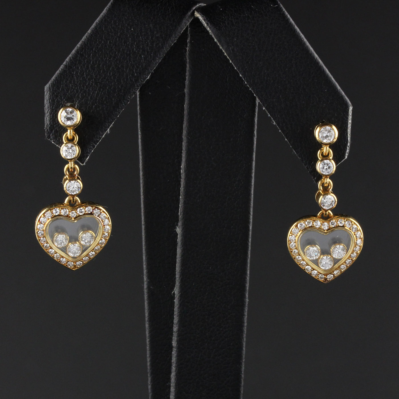 Vintage Chopard 18K Yellow Gold Happy Diamonds Heart Earrings