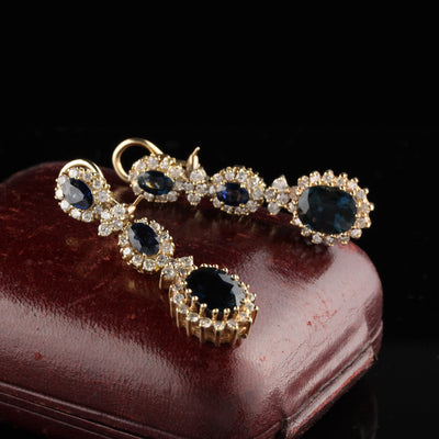 Vintage 14K Yellow Gold Drop Earrings With Diamonds and Sapphire