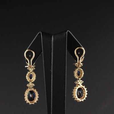 Vintage 14K Yellow Gold Drop Earrings With Diamonds and Sapphire