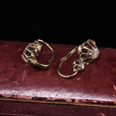 Antique Georgian 14K Yellow Gold Rose Cut Diamond Drop Earrings