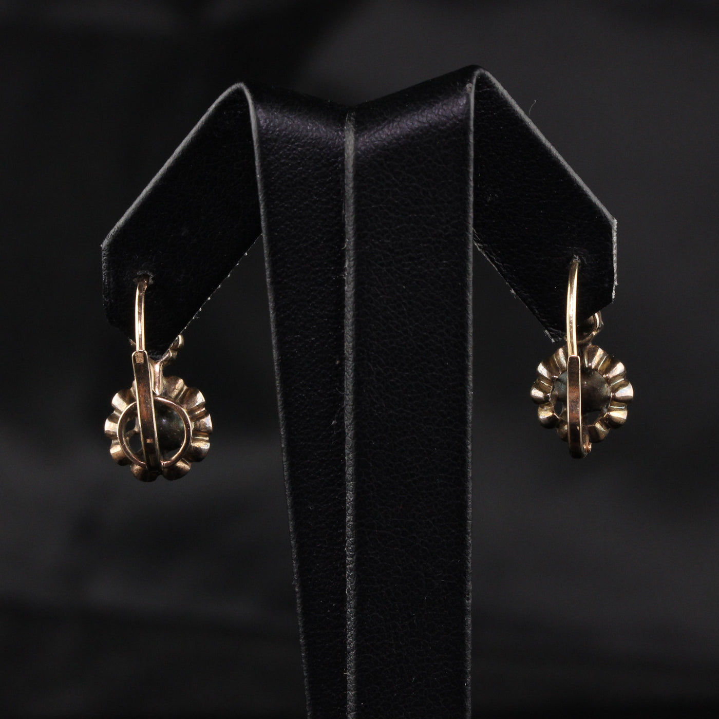 Antique Georgian 14K Yellow Gold Rose Cut Diamond Drop Earrings