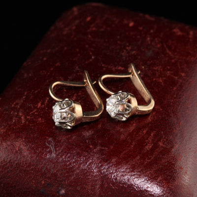 Antique Victorian Russian 14K Rose Gold Diamond Drop Earrings