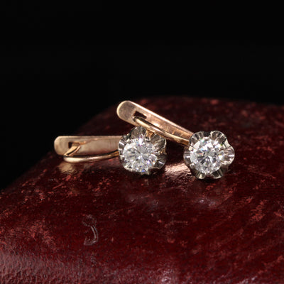 Antique Victorian Russian 14K Rose Gold Diamond Drop Earrings