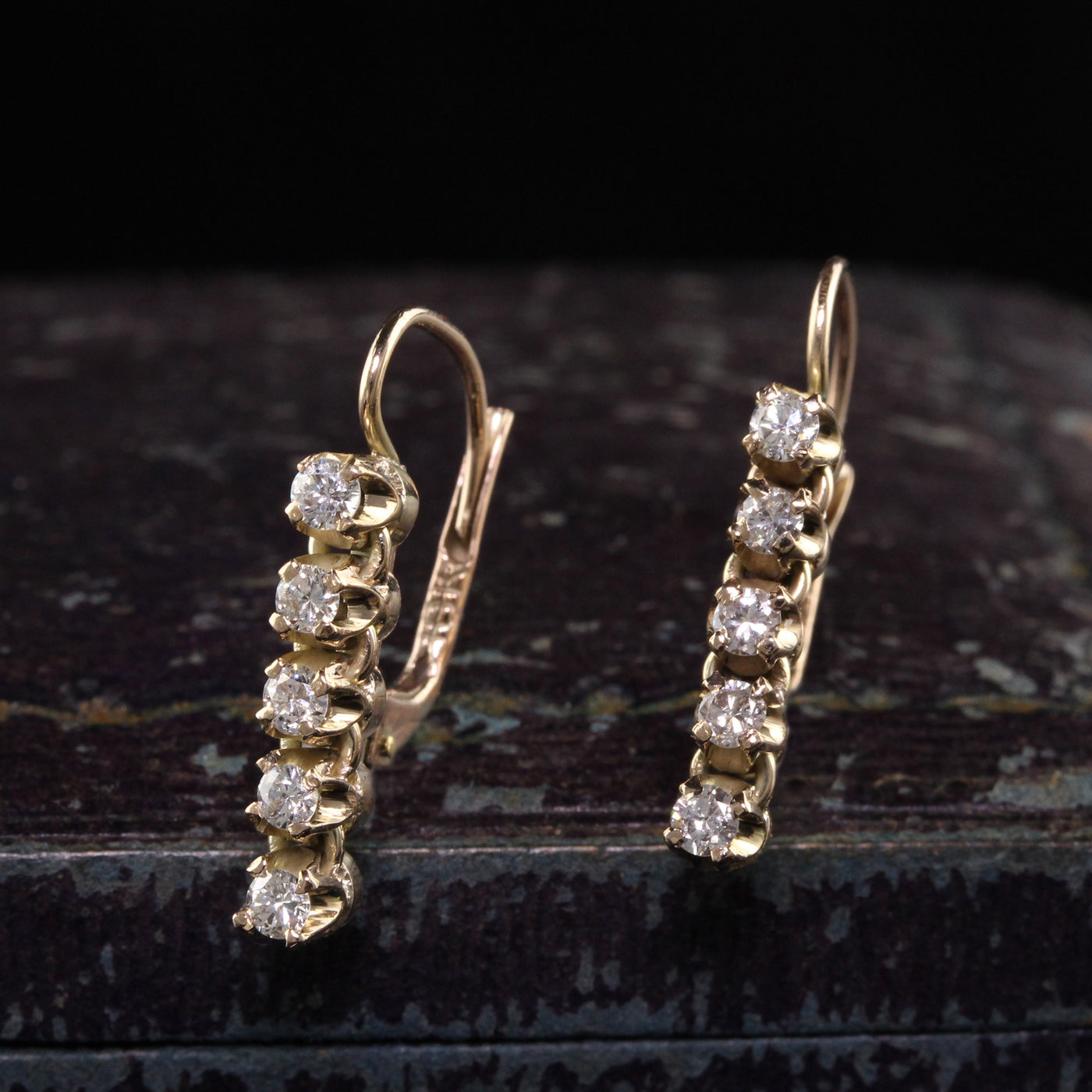 Vintage 14K Yellow Gold Diamond Drop Earrings