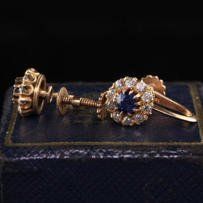 Antique Art Deco Bailey Banks and Biddle 18K Rose Gold Old Mine Diamond Sapphire Earrings