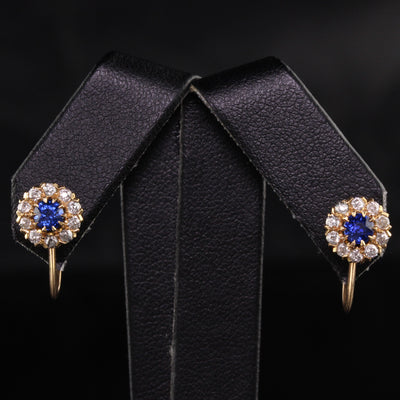 Antique Art Deco Bailey Banks and Biddle 18K Rose Gold Old Mine Diamond Sapphire Earrings