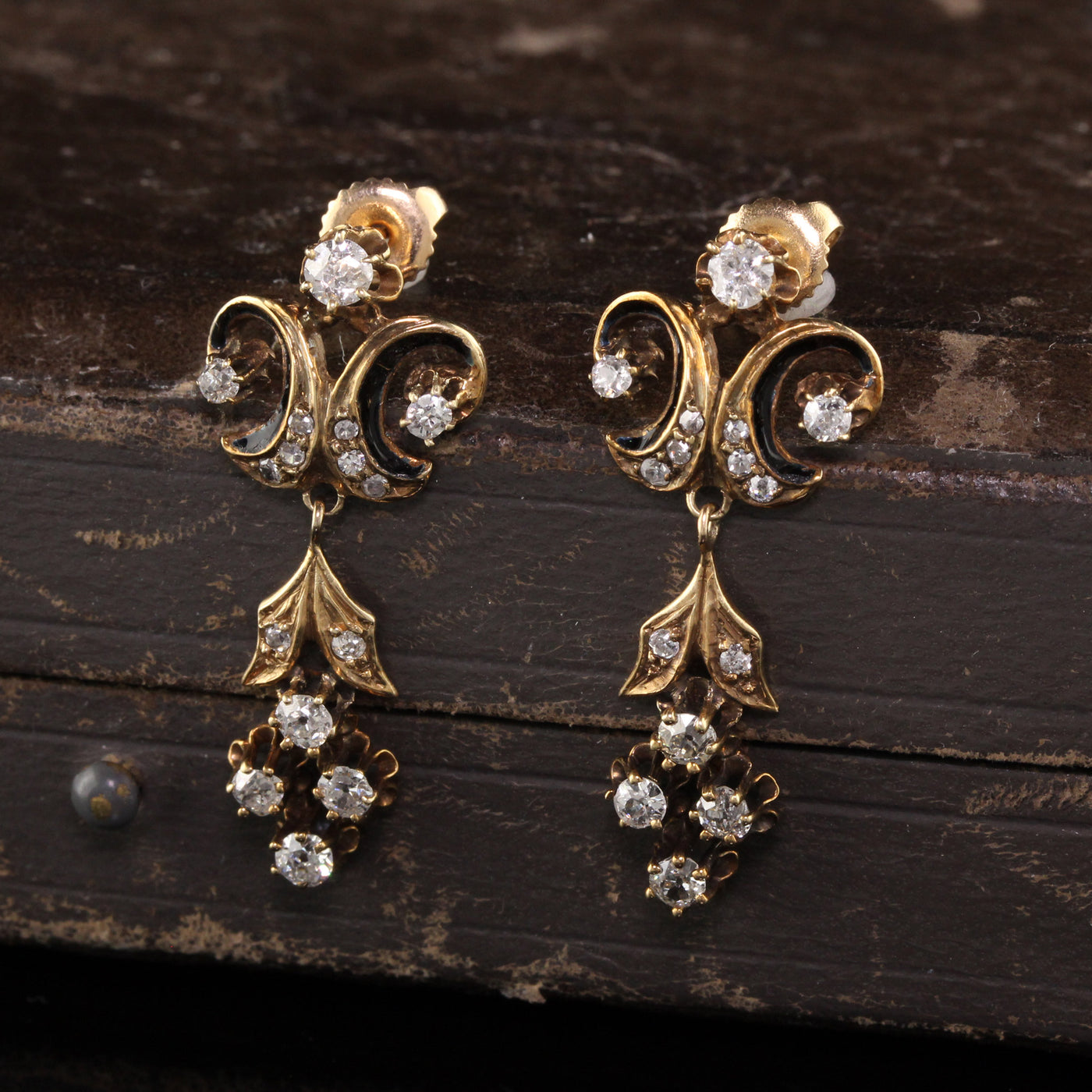 RESERVED - Layaway 4 of 4 - Antique Victorian 18K Yellow Gold Old Mine Diamond Drop Earrings