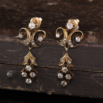 RESERVED - Layaway 1 of 4 - 30% Deposit - Antique Victorian 18K Yellow Gold Old Mine Diamond Drop Earrings