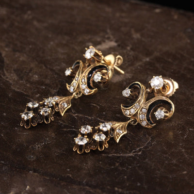 RESERVED - Layaway 1 of 4 - 30% Deposit - Antique Victorian 18K Yellow Gold Old Mine Diamond Drop Earrings