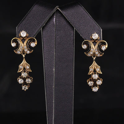 RESERVED - Layaway 3 of 4 - Antique Victorian 18K Yellow Gold Old Mine Diamond Drop Earrings