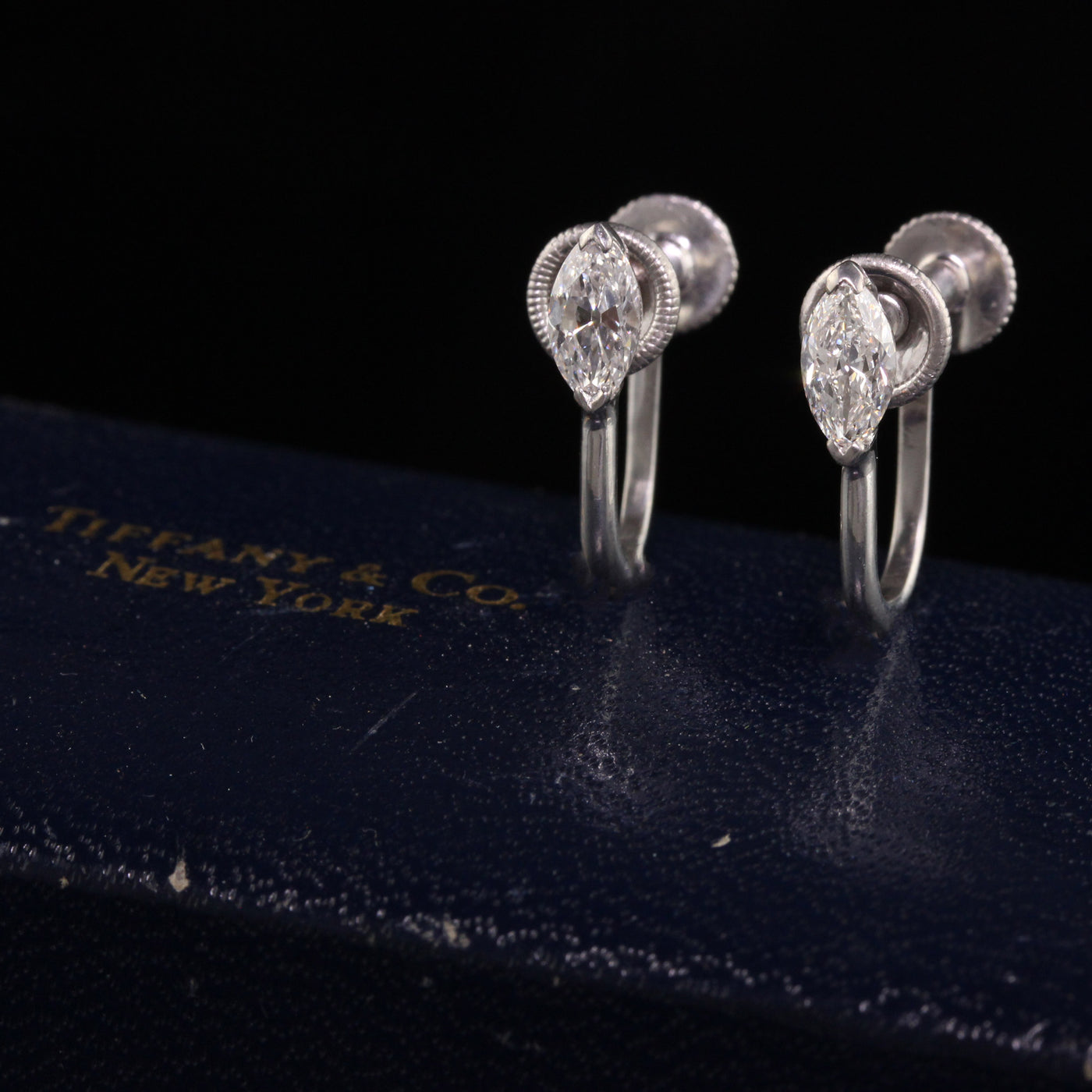 Art Deco Tiffany and Co Palladium Old Mine Marquise Diamond Earrings