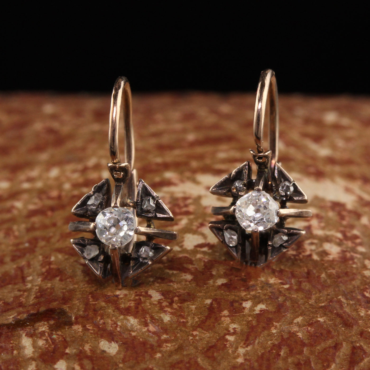 Antique Victorian Rose-Cut Diamond 14K Gala Earrings - Ruby Lane