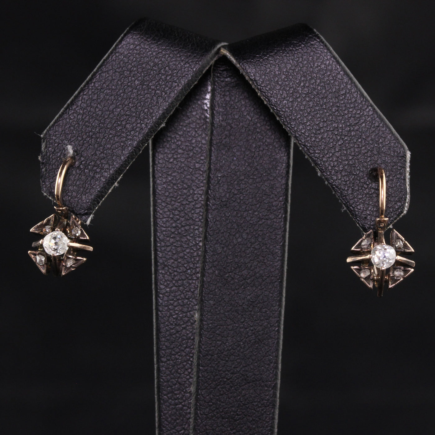 Antique Victorian 18K Yellow Gold Old Mine Rose Cut Diamond Earrings