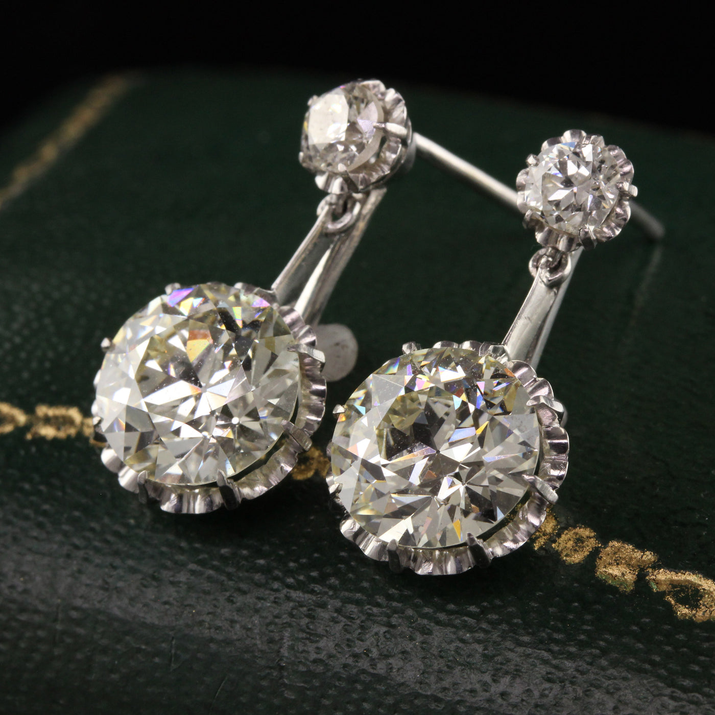 RESERVED - Payment 1 of 2 - Antique Art Deco Platinum Old European Diamond Diamond Drop Earrings
