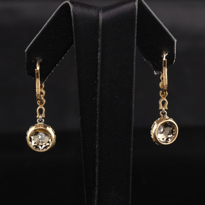 Antique Edwardian 18K Yellow Gold Platinum Old European Diamond Drop Earrings