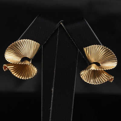 Vintage Retro Tiffany & Co 14K Yellow Gold Swirl Ribbon Earrings