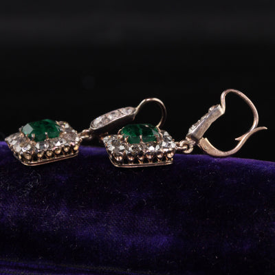 Antique Victorian 10K Yellow Gold Old Mine Cut Diamond Drop Earrings