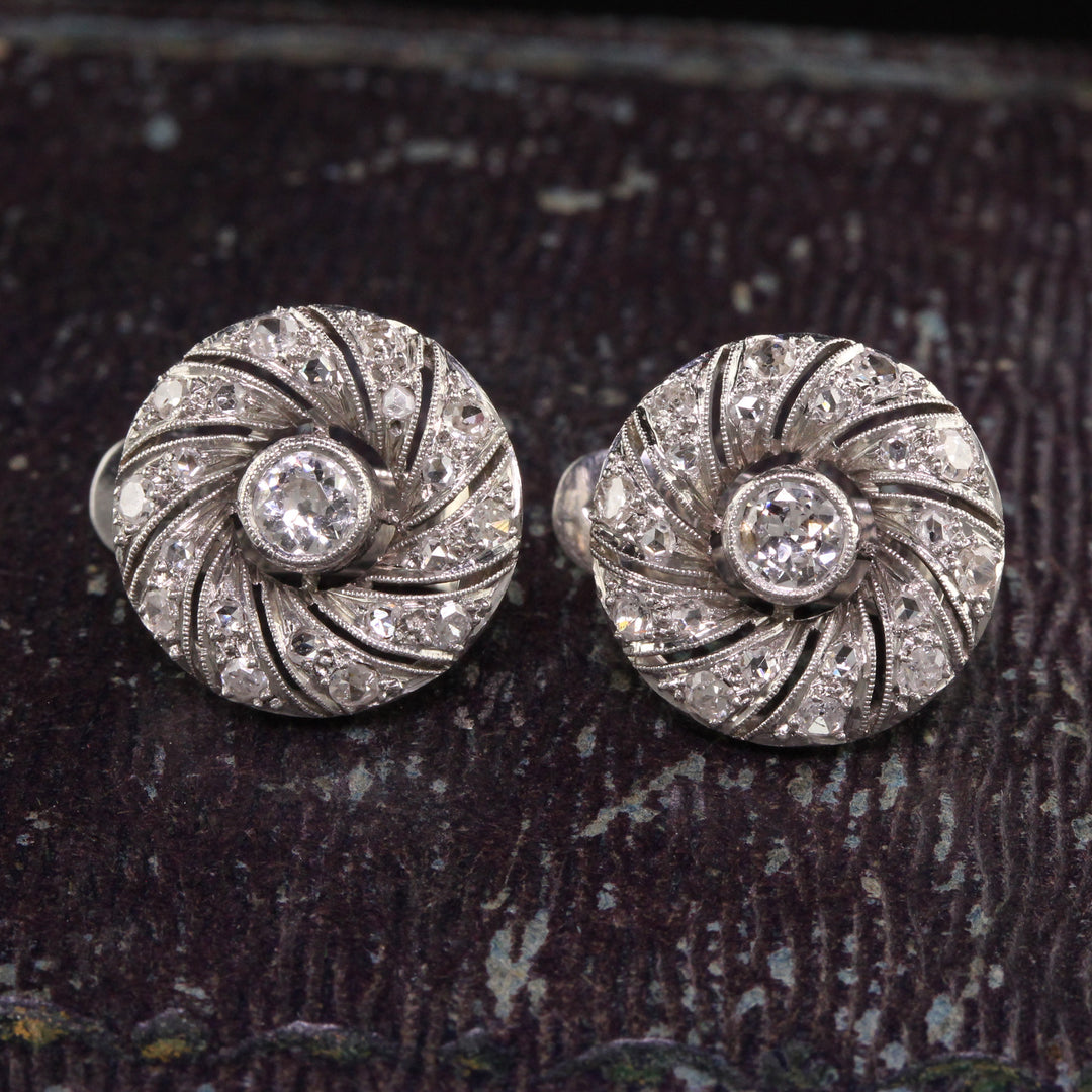 Antique Vintage Art Deco Earrings, Floral lever Back Earrings, Round Cut White Diamond Antique outlets Edwardian 14K White Gold Over Earrings 1920's