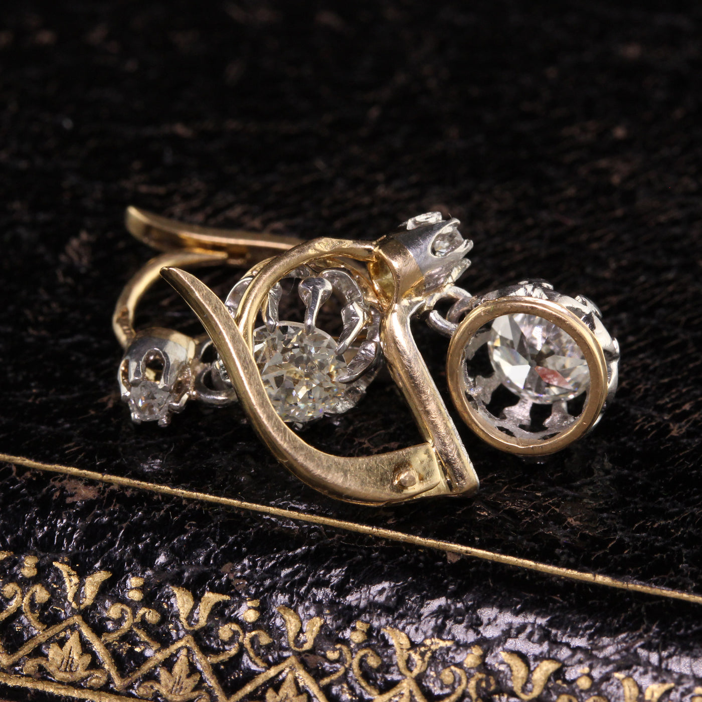 Antique Edwardian French 18K Yellow Gold Old European Diamond Earrings - GIA