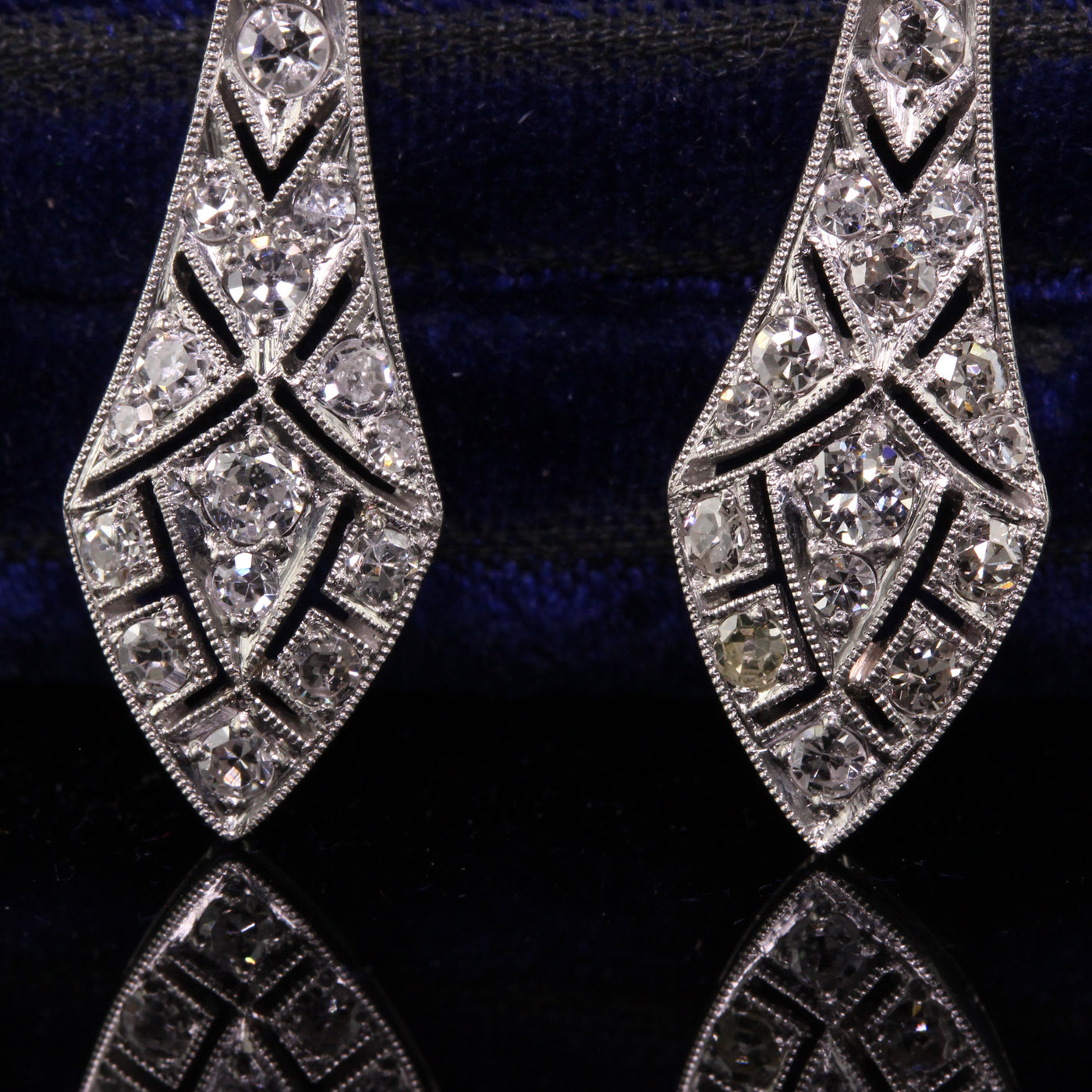 Antique Art Deco Platinum Old European Diamond Drop Dangling Earrings