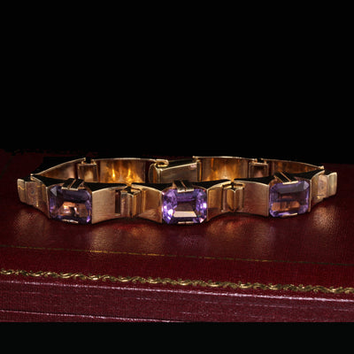 Vintage Estate 14K Yellow Gold Amethyst Bracelet