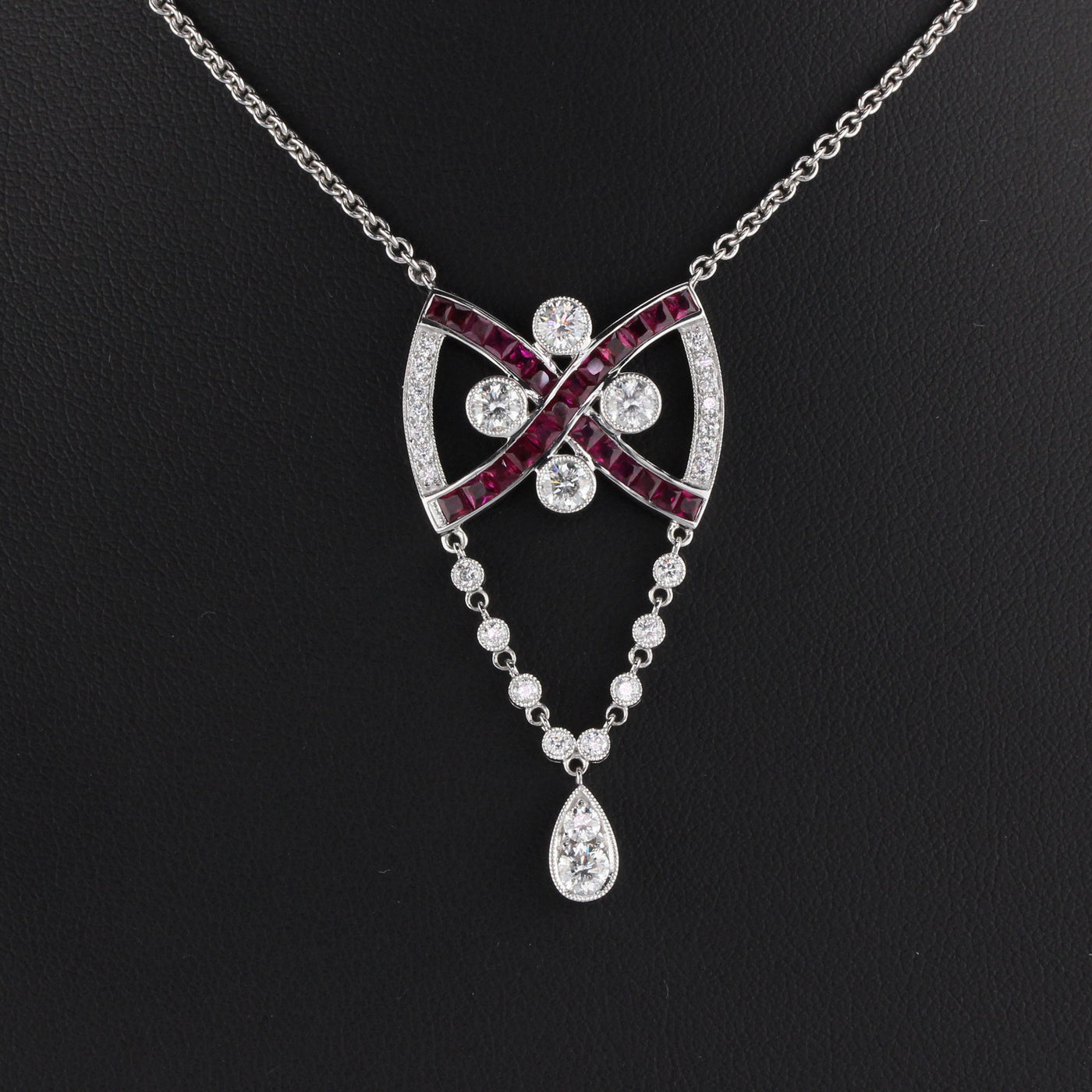 Vintage Estate 18K White Gold Diamond and Ruby Necklace