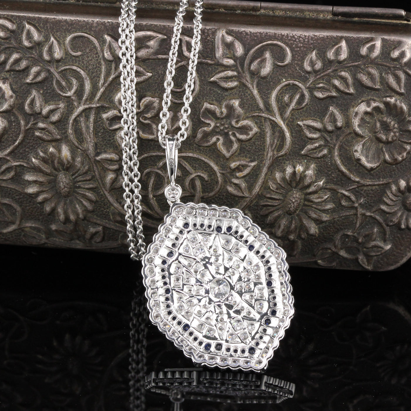 Vintage Estate 18K White Gold Diamond and Sapphire Necklace