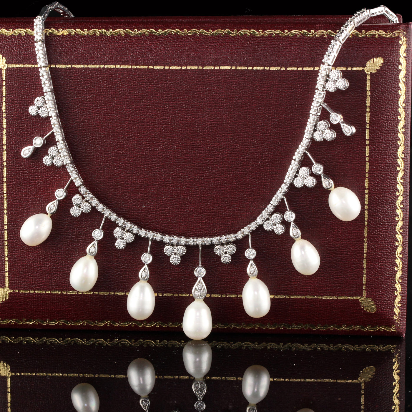 Vintage Estate 14K White Gold Diamond and Pearl Necklace