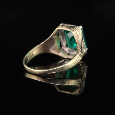 Antique Art Deco 14K Yellow Gold Emerald Engagement Ring