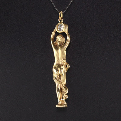 Vintage Estate 18K Yellow Gold Greek Goddess Diamond Pendant