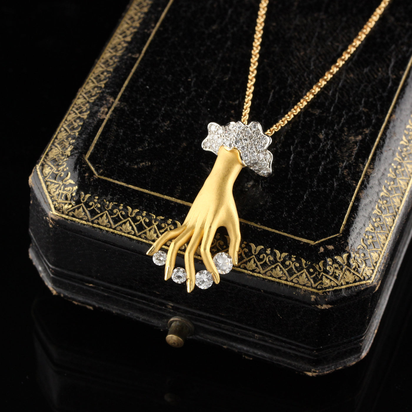 Vintage Carrera y Carrera 18K Yellow Gold & Diamond Hand Pendant Necklace