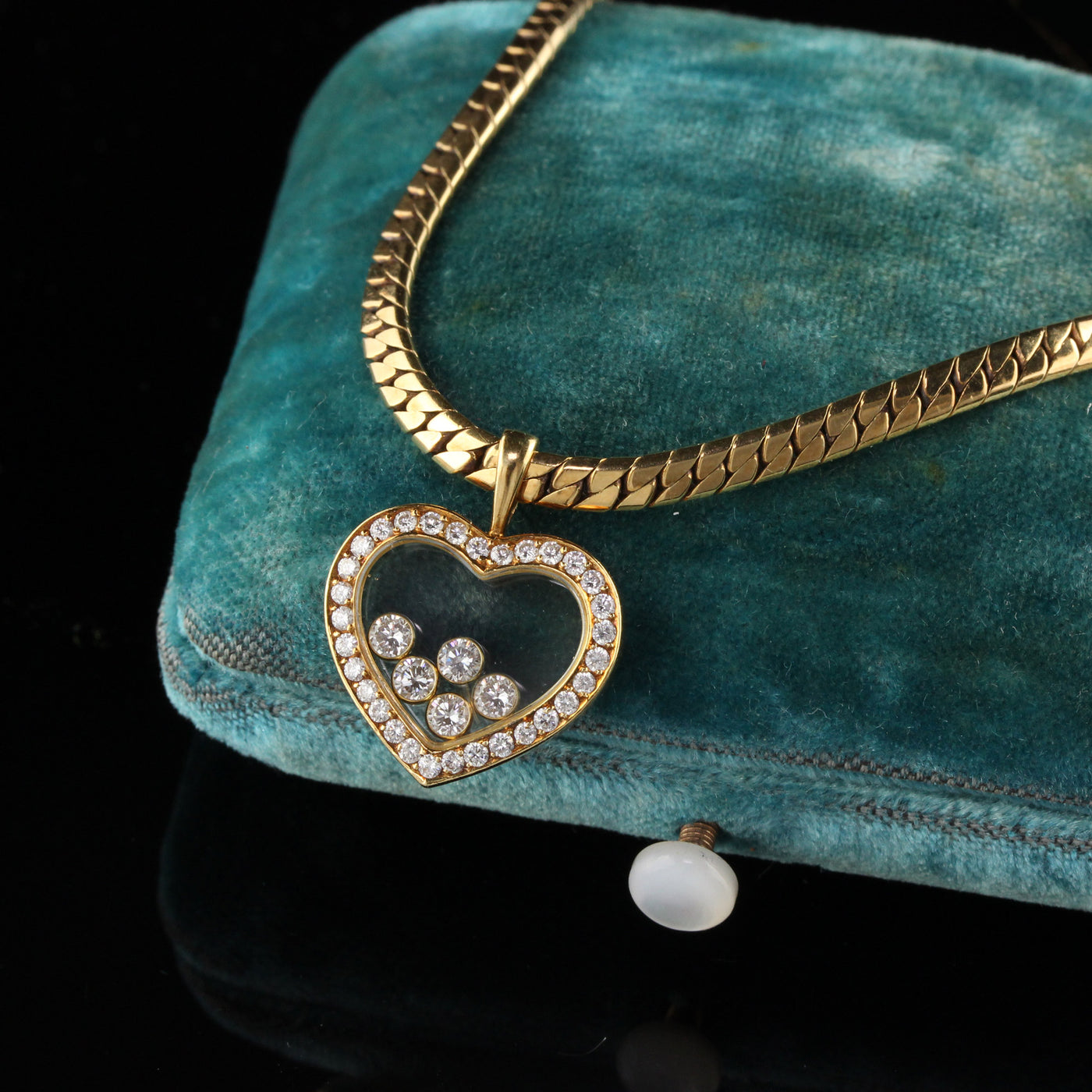 Vintage Chopard 18K Yellow Gold Happy Diamonds Heart Necklace